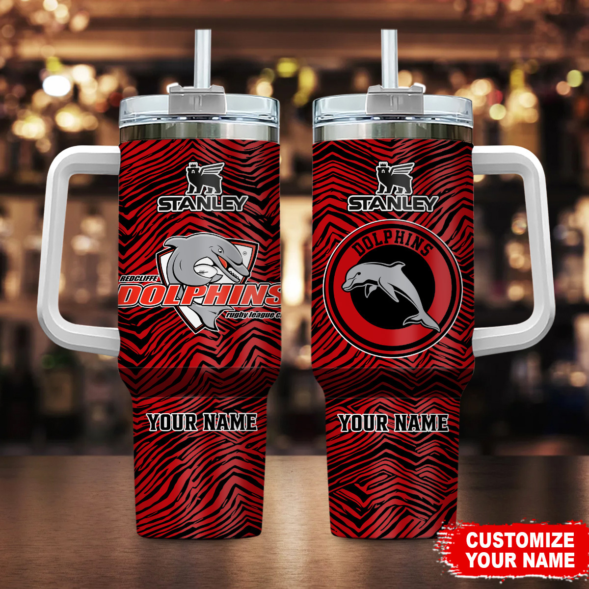 Dolphins NRL Zubaz Print Custom Stanley Quencher 40oz Stainless Steel Tumbler With Handle