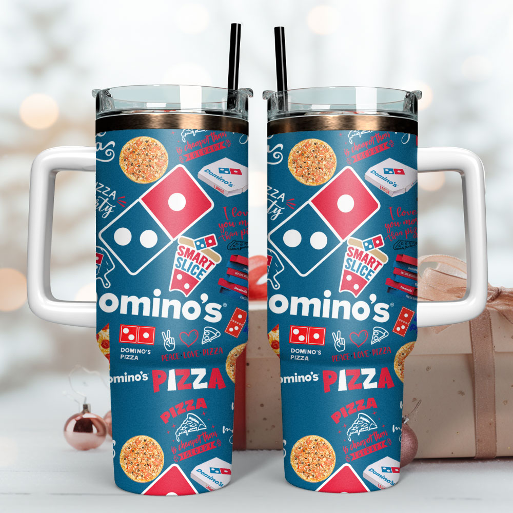 Dominoâ€™s Pizza Food Custom Stanley Quencher 40oz Stainless Steel Tumbler With Handle
