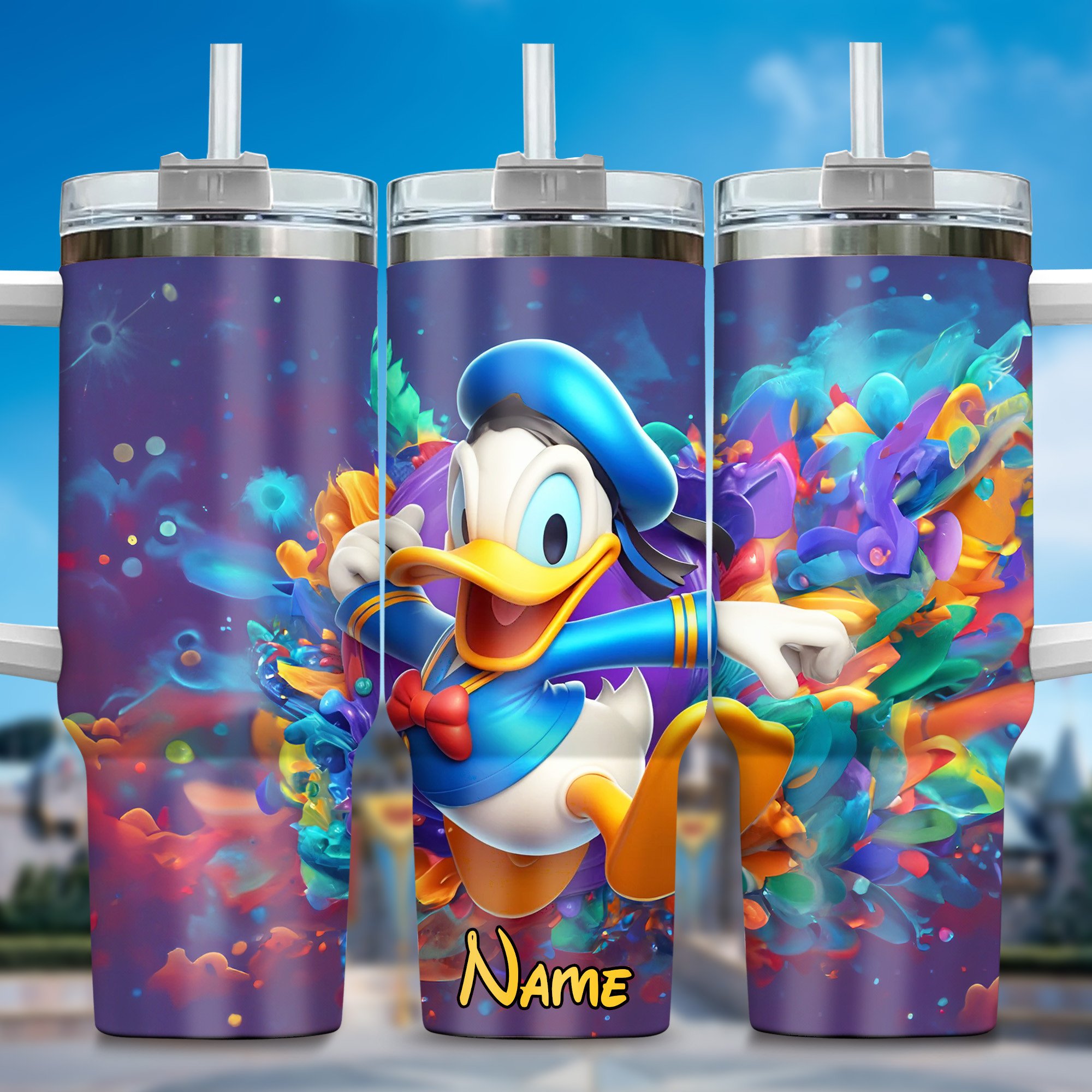 Donald Duck Cartoon Custom Stanley Quencher 40oz Stainless Steel Tumbler With Handle
