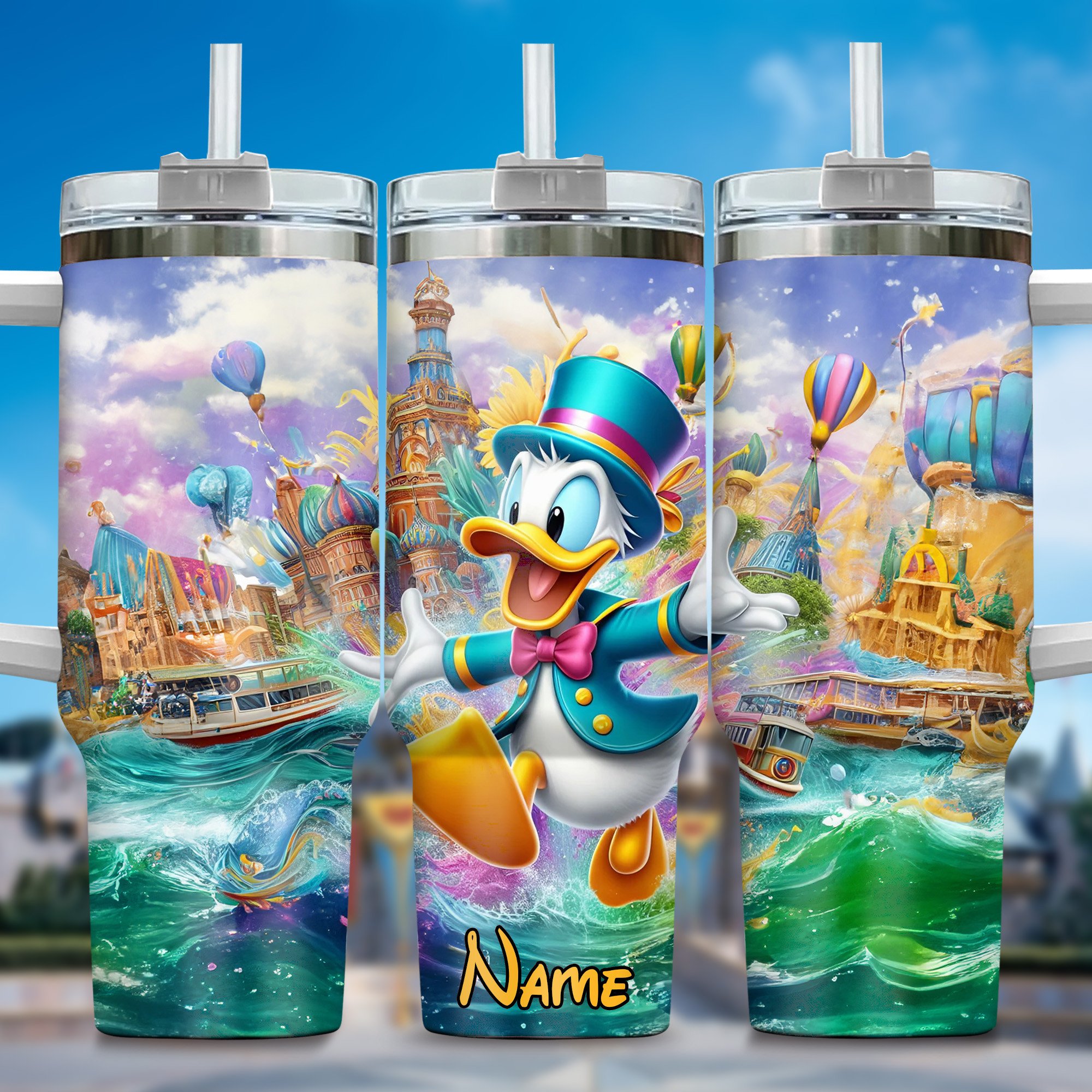 Donald Duck Cartoon Custom Stanley Quencher 40oz Stainless Steel Tumbler With Handle