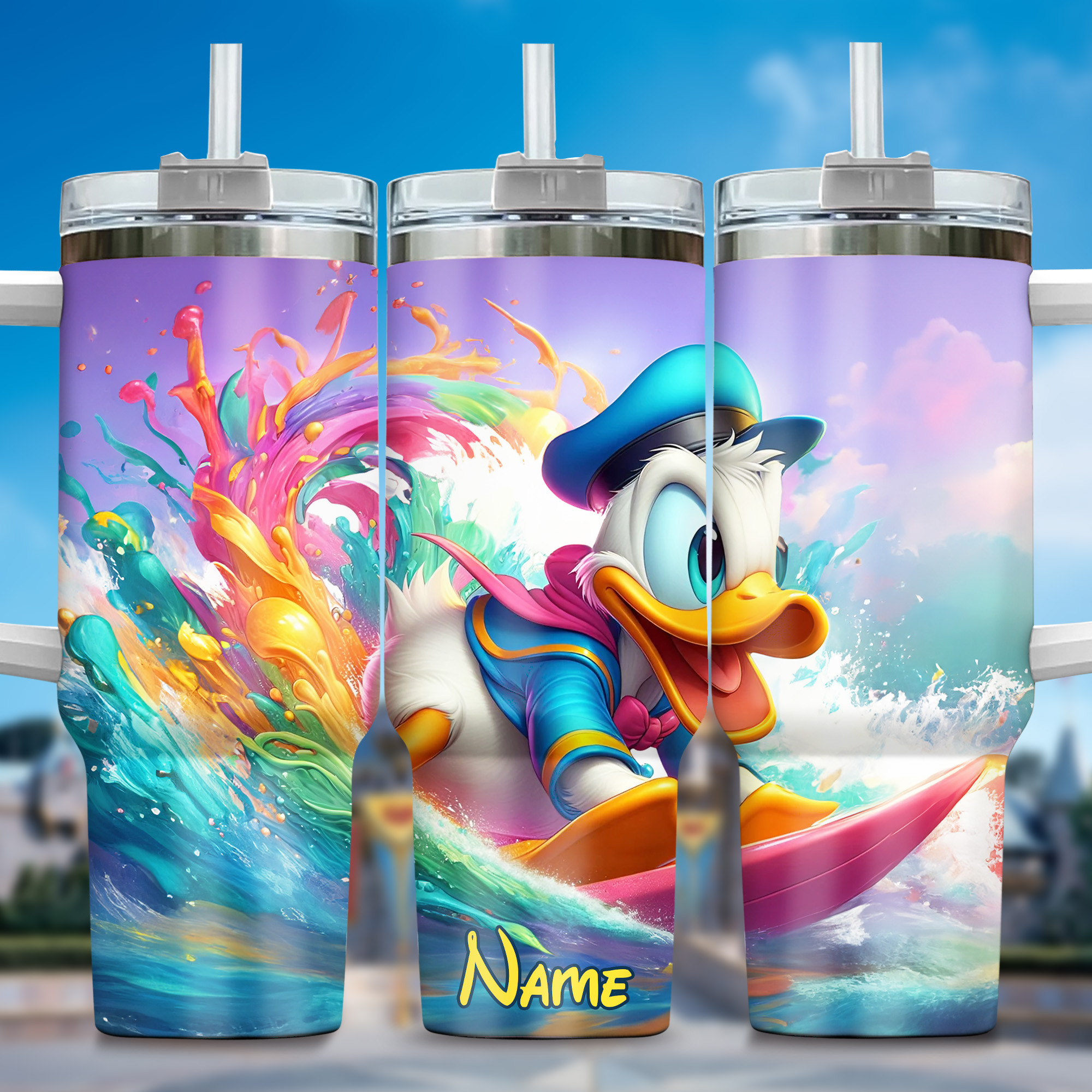 Donald Duck Cartoon Custom Stanley Quencher 40oz Stainless Steel Tumbler With Handle