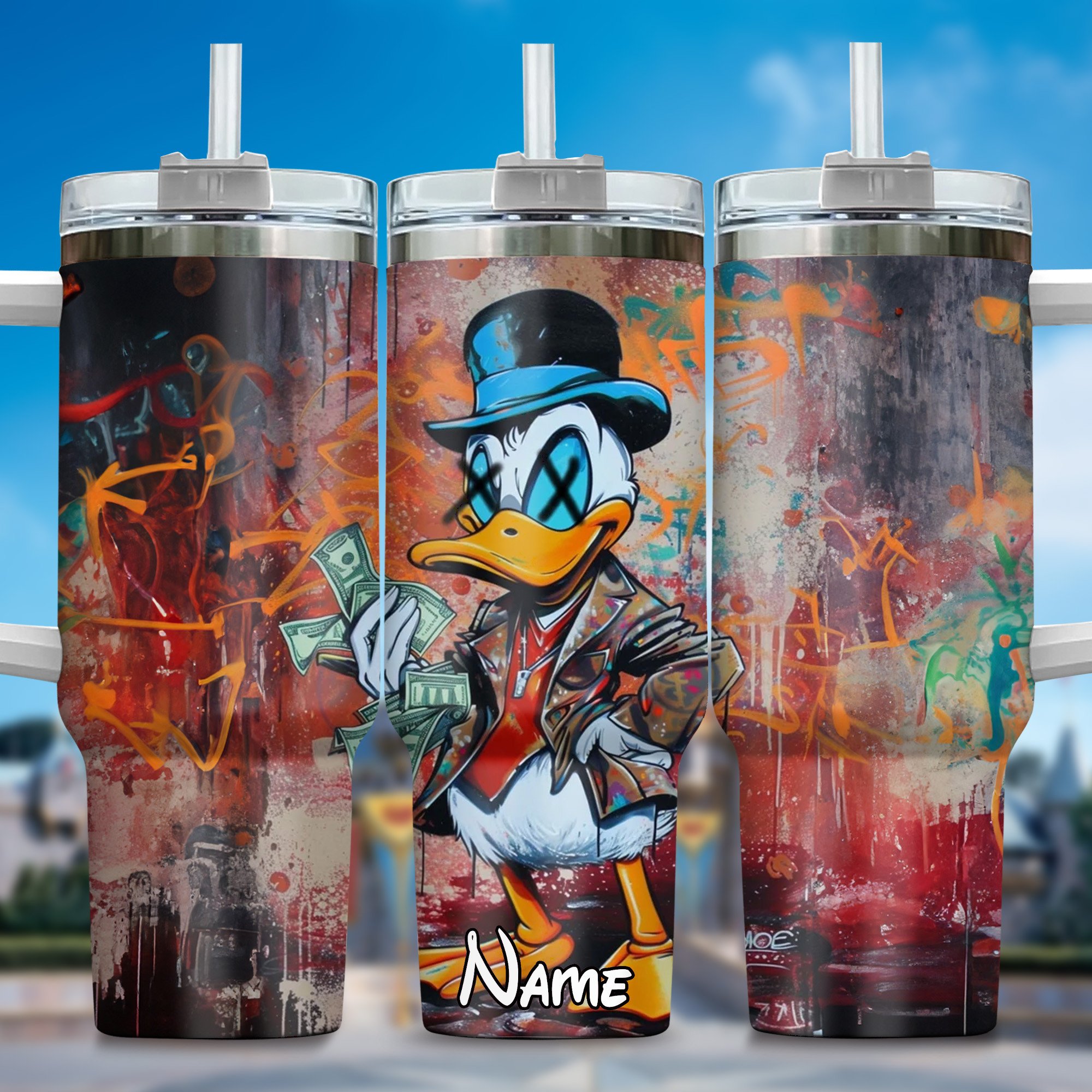 Donald Duck Cartoon Custom Stanley Quencher 40oz Stainless Steel Tumbler With Handle
