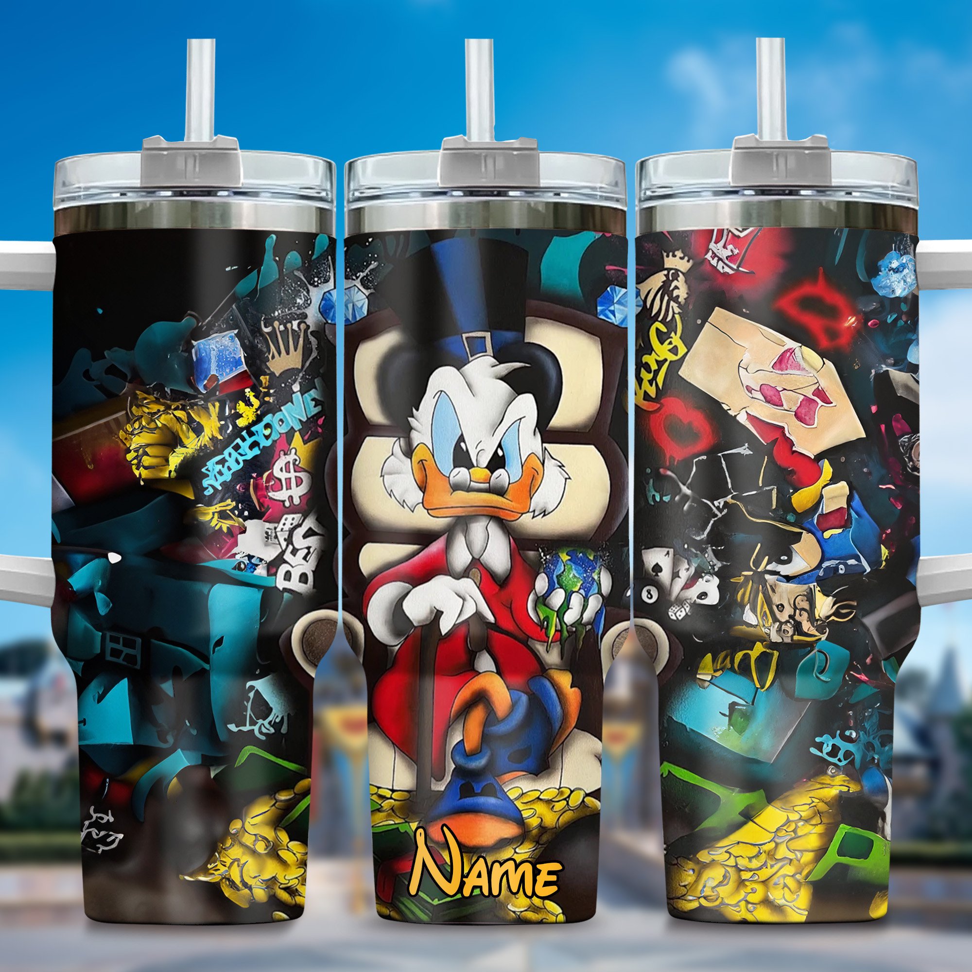 Donald Duck Cartoon Custom Stanley Quencher 40oz Stainless Steel Tumbler With Handle