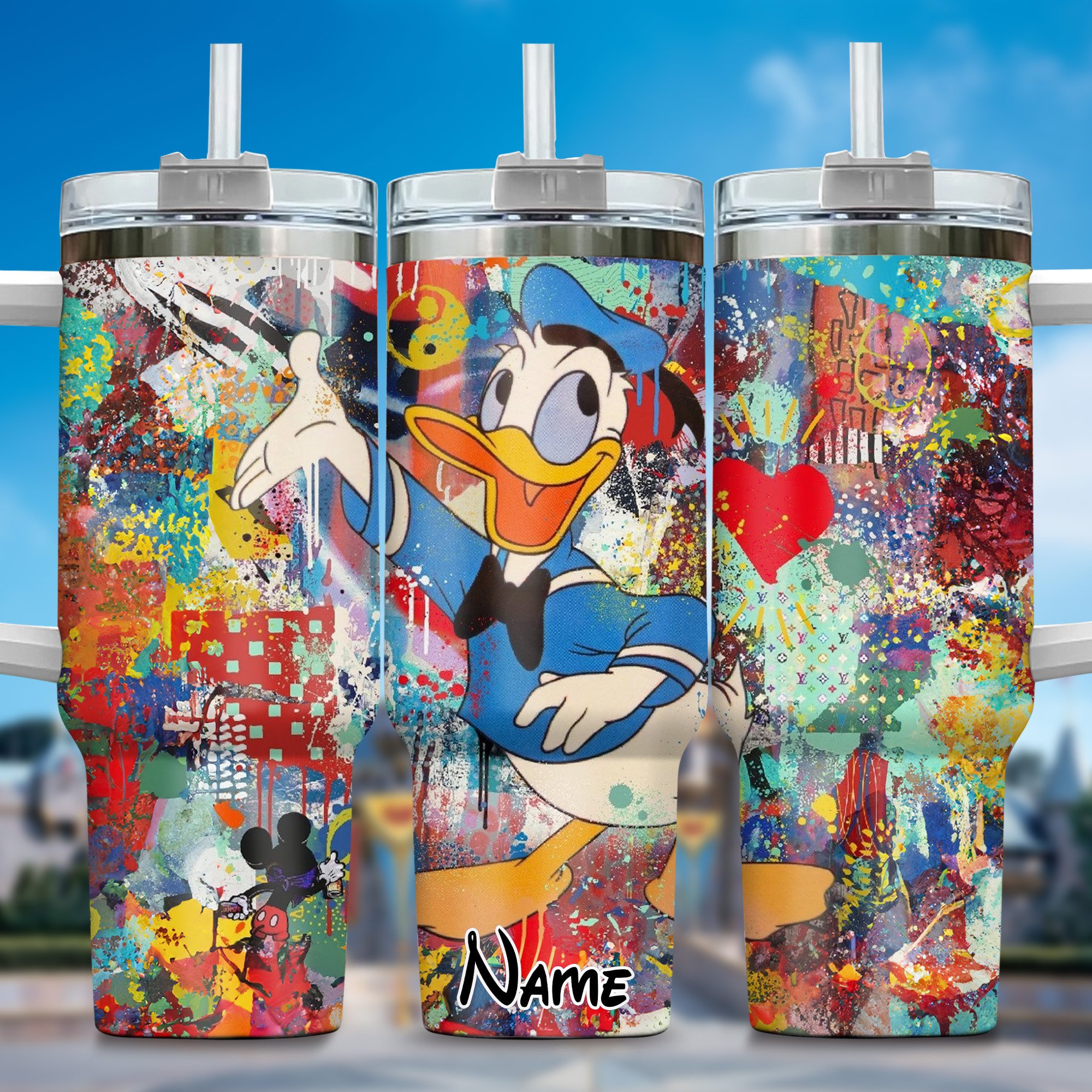 Donald Duck Cartoon Custom Stanley Quencher 40oz Stainless Steel Tumbler With Handle