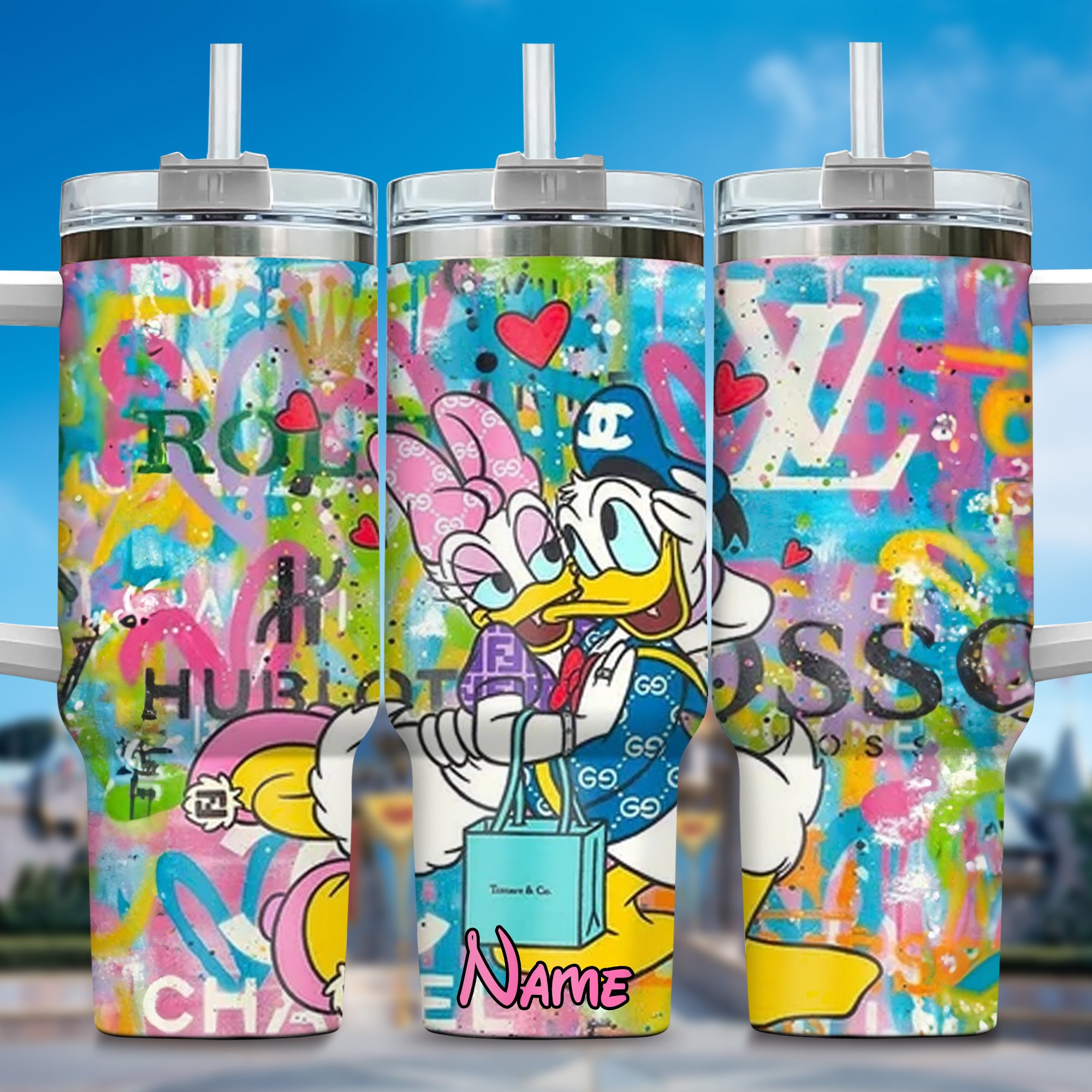 Donald Duck Cartoon Custom Stanley Quencher 40oz Stainless Steel Tumbler With Handle