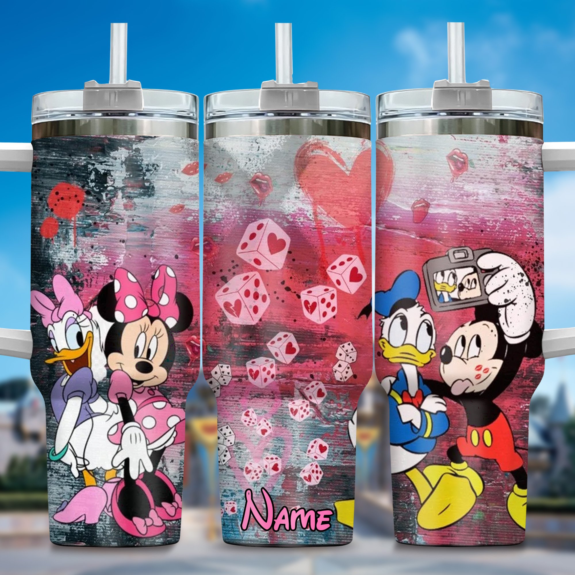 Donald Duck Cartoon Custom Stanley Quencher 40oz Stainless Steel Tumbler With Handle