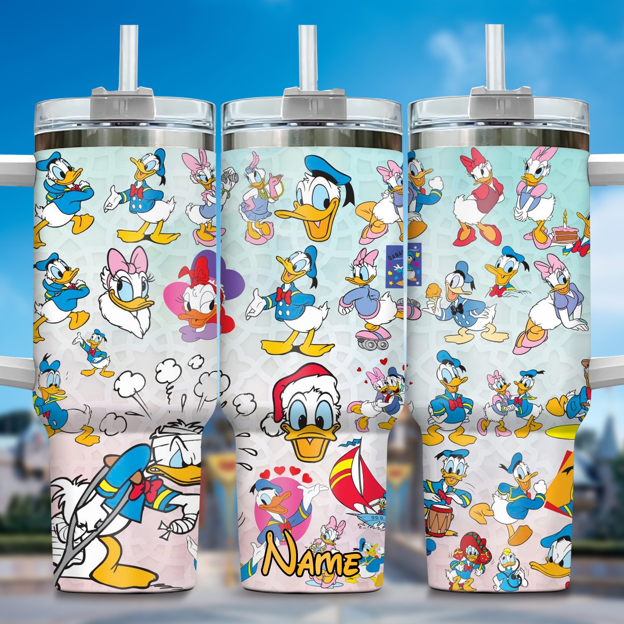 Donald Duck Cartoon Custom Stanley Quencher 40oz Stainless Steel Tumbler With Handle