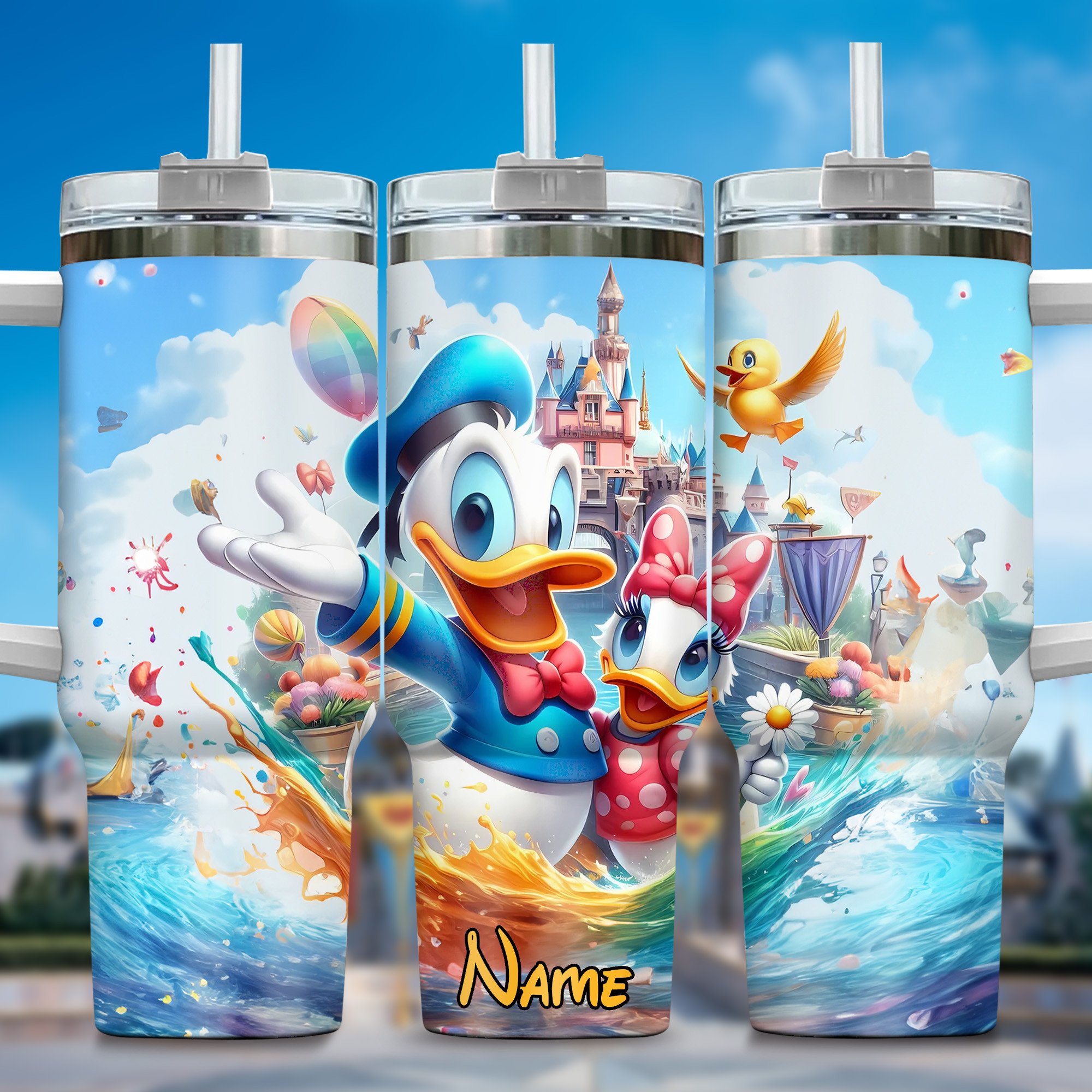 Donald Duck Cartoon Custom Stanley Quencher 40oz Stainless Steel Tumbler With Handle