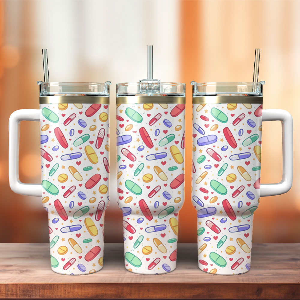 Dortor And Pills Custom Stanley Quencher 40oz Stainless Steel Tumbler With Handle