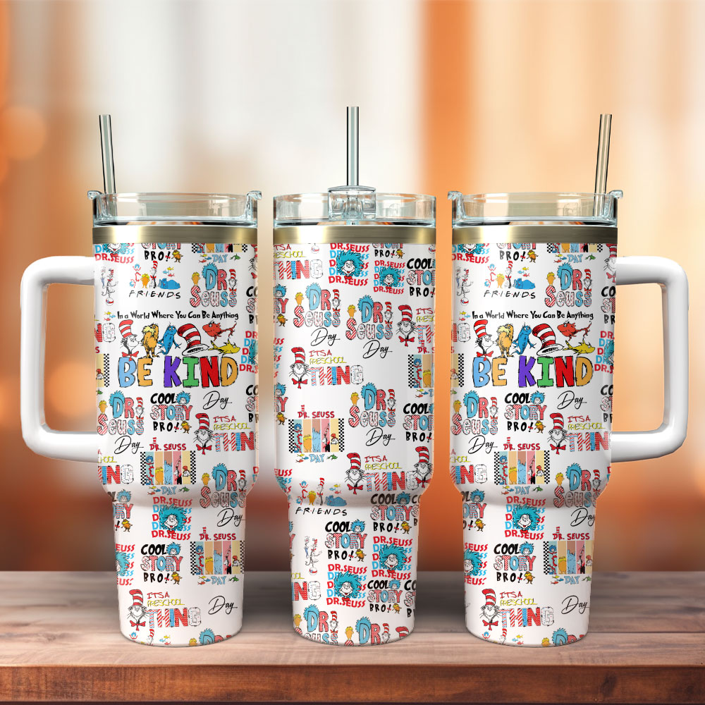 Dr Seuss Cartoon Custom Stanley Quencher 40oz Stainless Steel Tumbler With Handle
