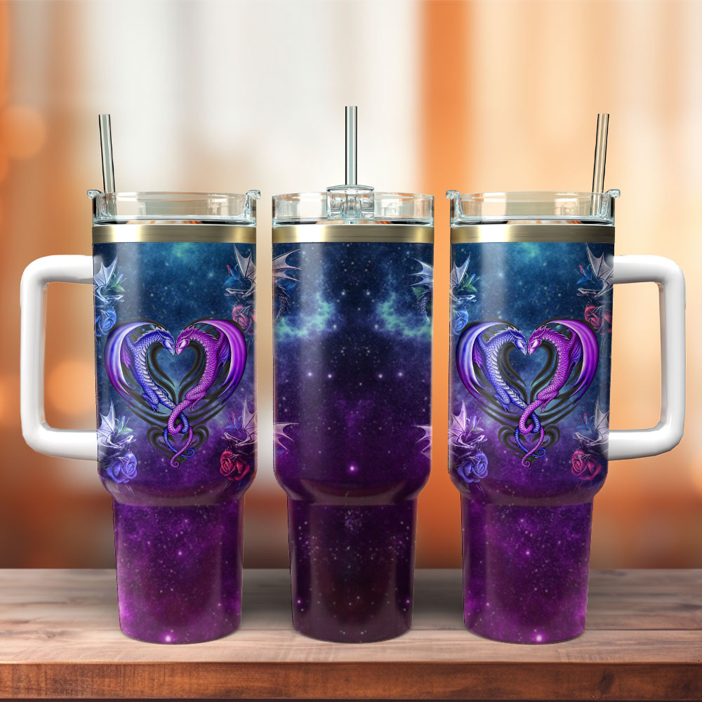Dragon Heart Galaxy Art Custom Stanley Quencher 40oz Stainless Steel Tumbler With Handle