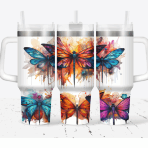 Dragonfly Flower Custom Stanley Quencher 40oz Stainless Steel Tumbler With Handle