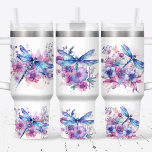Dragonfly Flower Custom Stanley Quencher 40oz Stainless Steel Tumbler With Handle