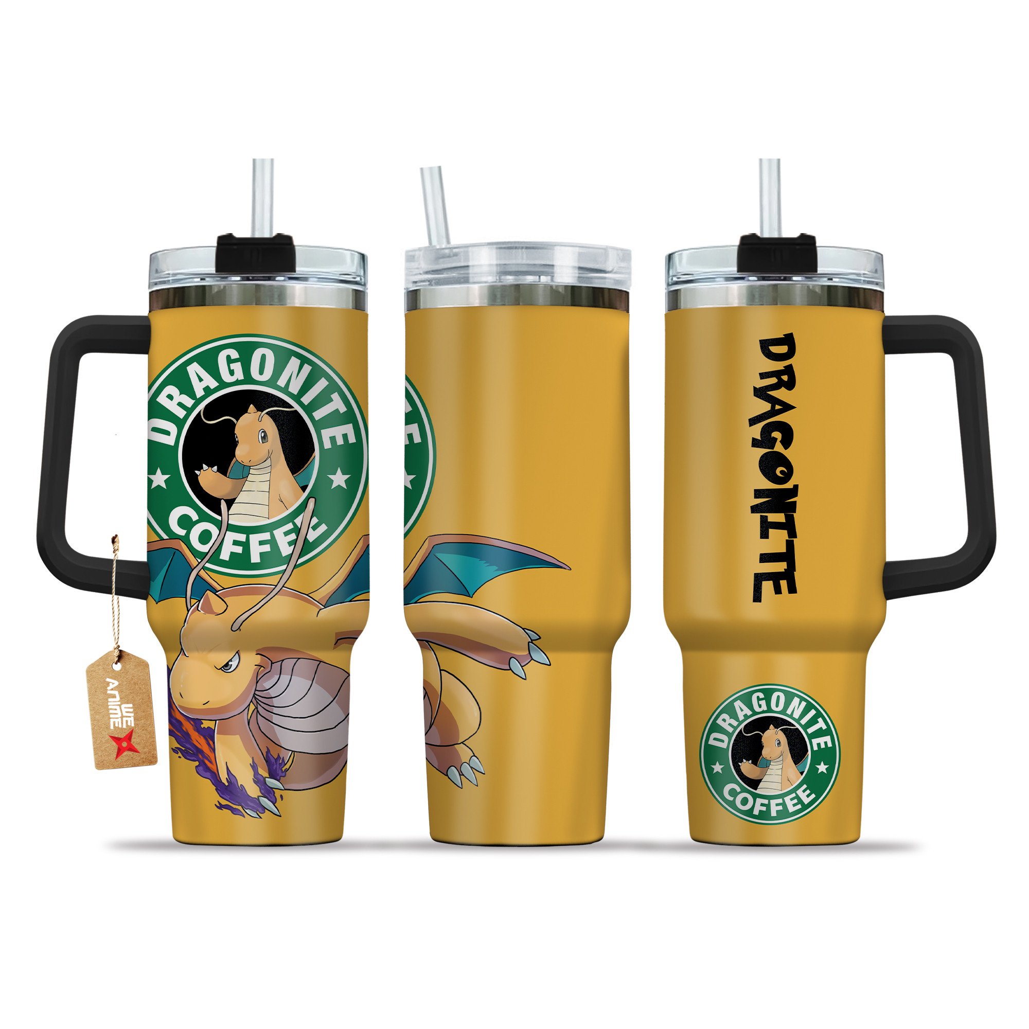 Dragonite Coffee Pokemon Anime Custom Stanley Quencher 40oz Stainless Steel Tumbler With Handle