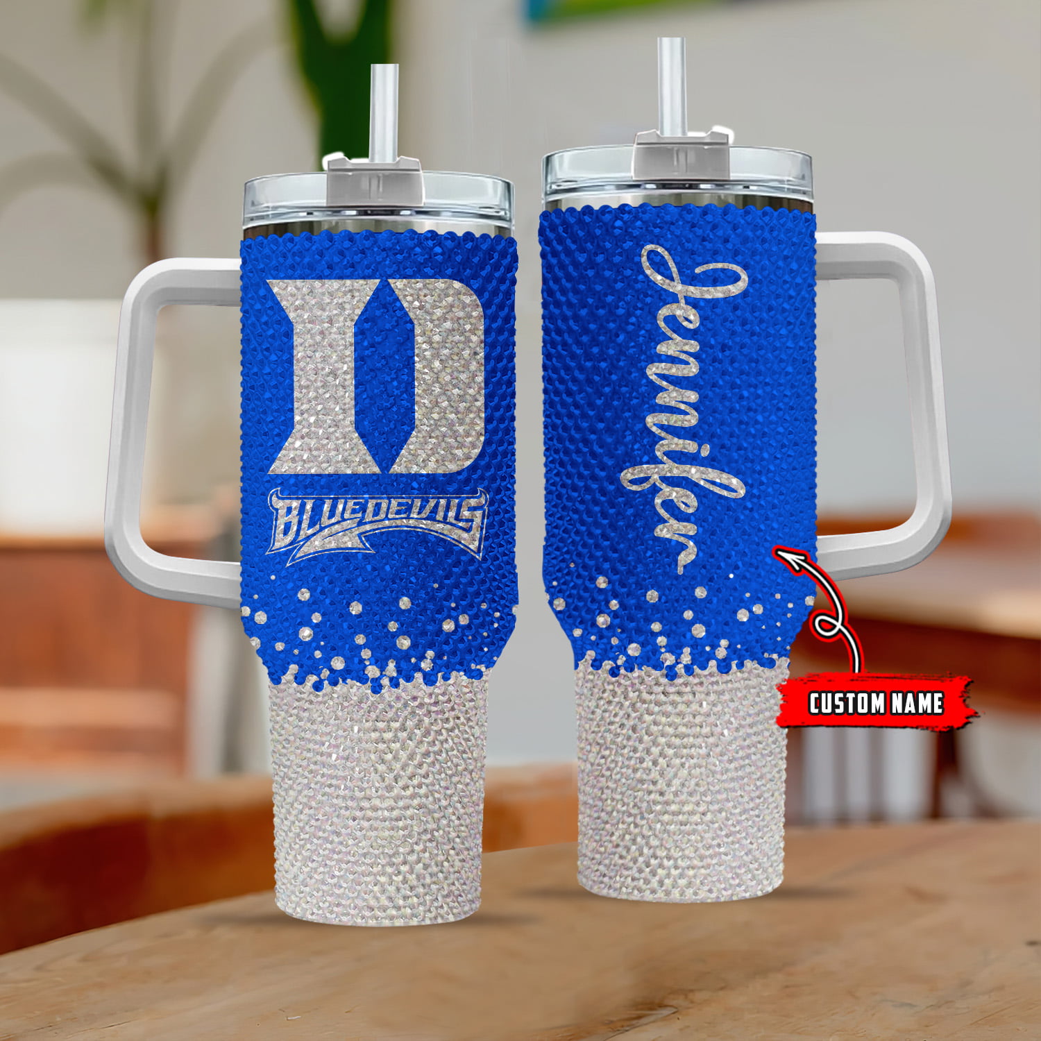 Duke Blue Devils NCAA Custom Stanley Quencher 40oz Stainless Steel Tumbler With Handle
