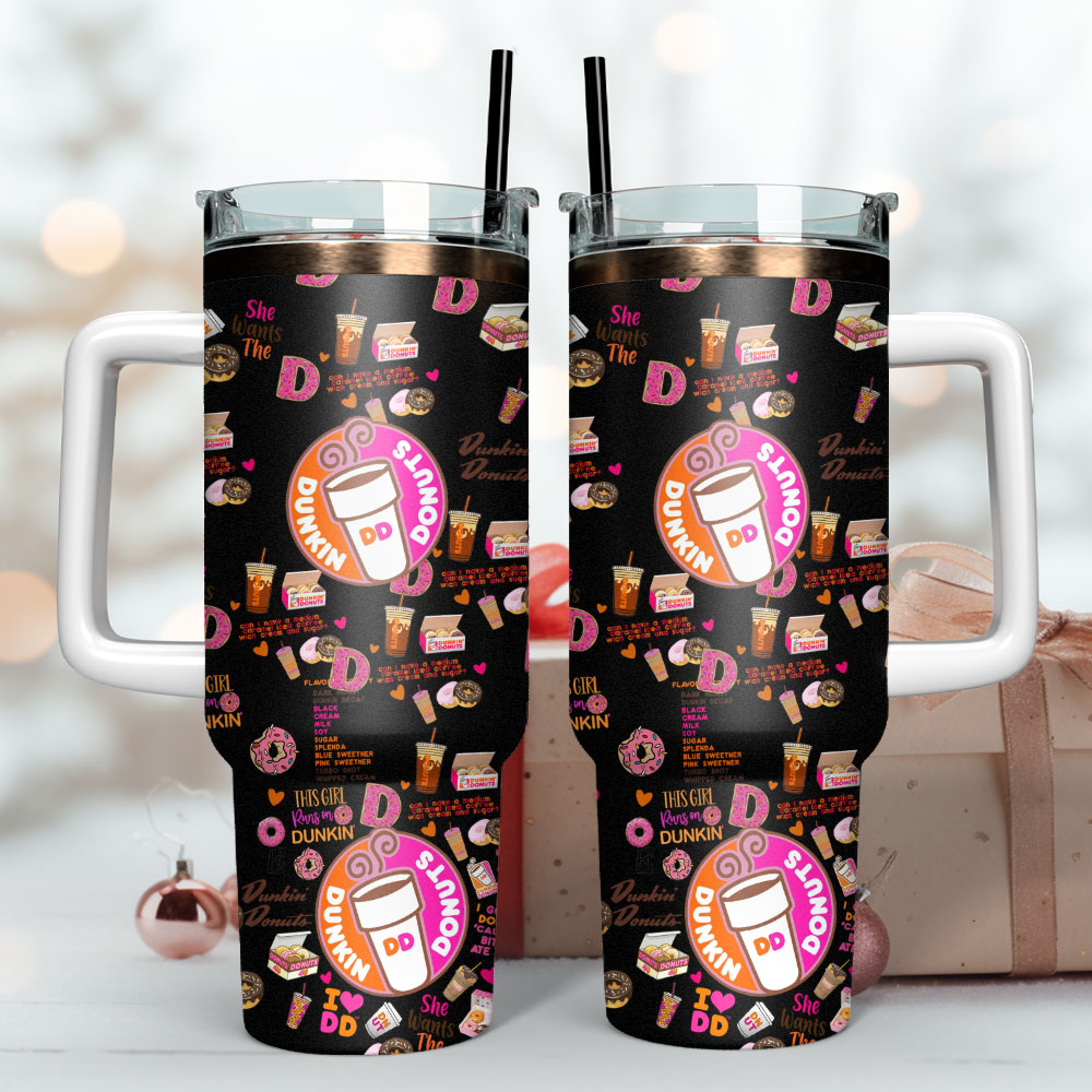 Dunkin Donuts Drink Custom Stanley Quencher 40oz Stainless Steel Tumbler With Handle