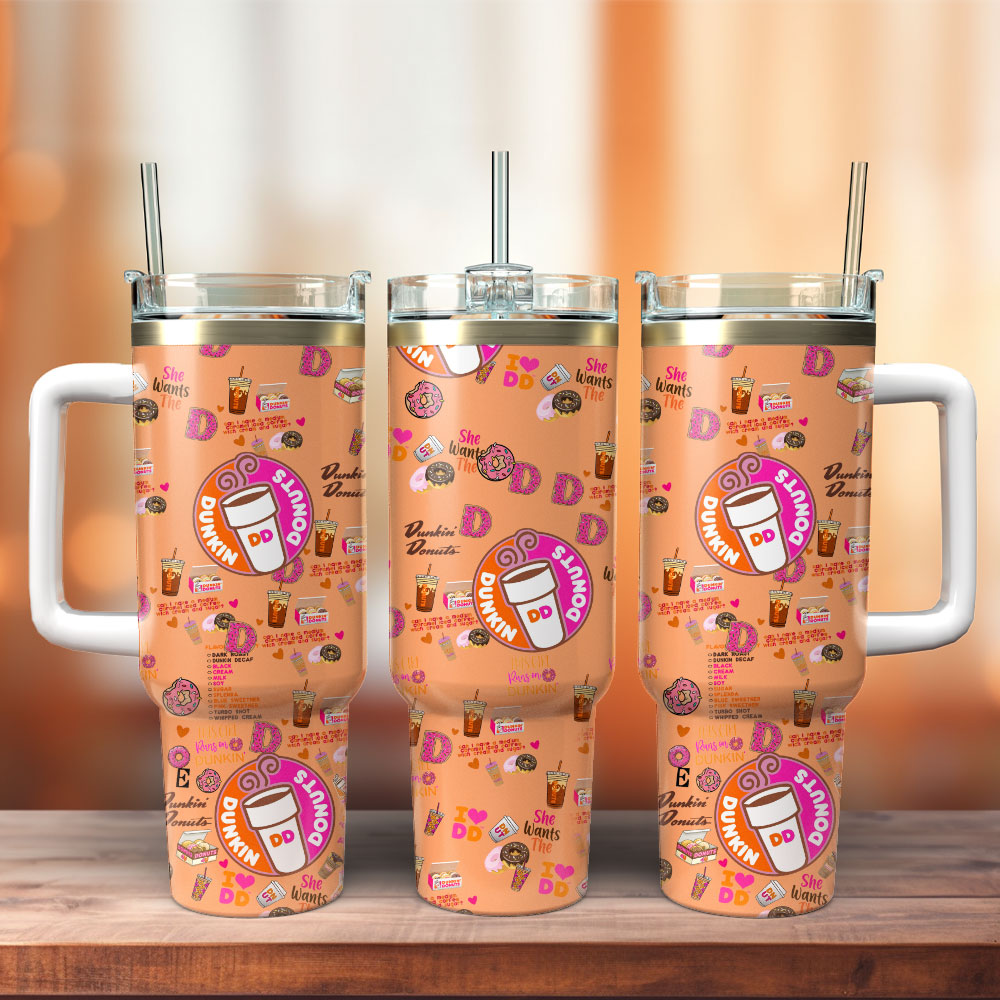 Dunkin Donuts Drink Custom Stanley Quencher 40oz Stainless Steel Tumbler With Handle