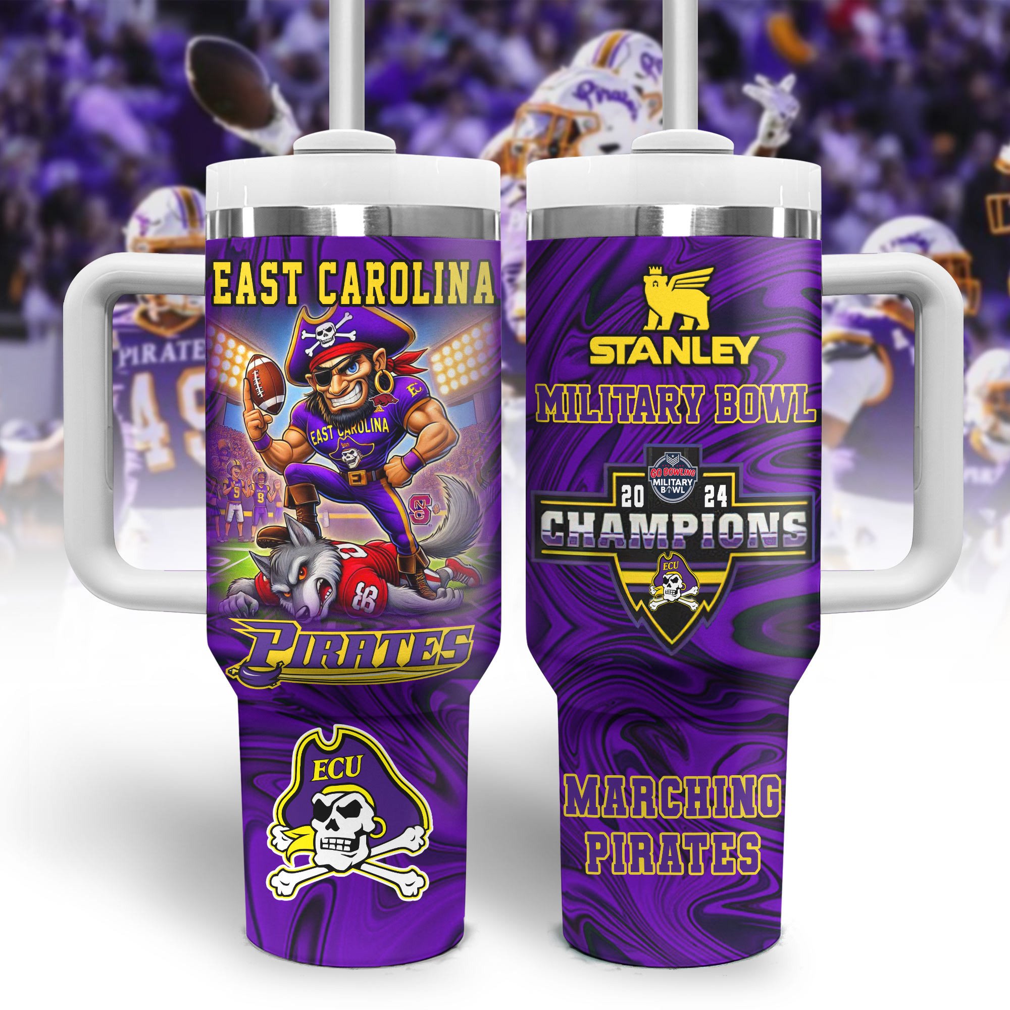 East Carolina Pirates NCAA Sports Custom Stanley Quencher 40oz Stainless Steel Tumbler With Handle