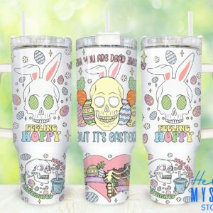 Easter Skull Custom Stanley Quencher 40oz Stainless Steel Tumbler With Handle