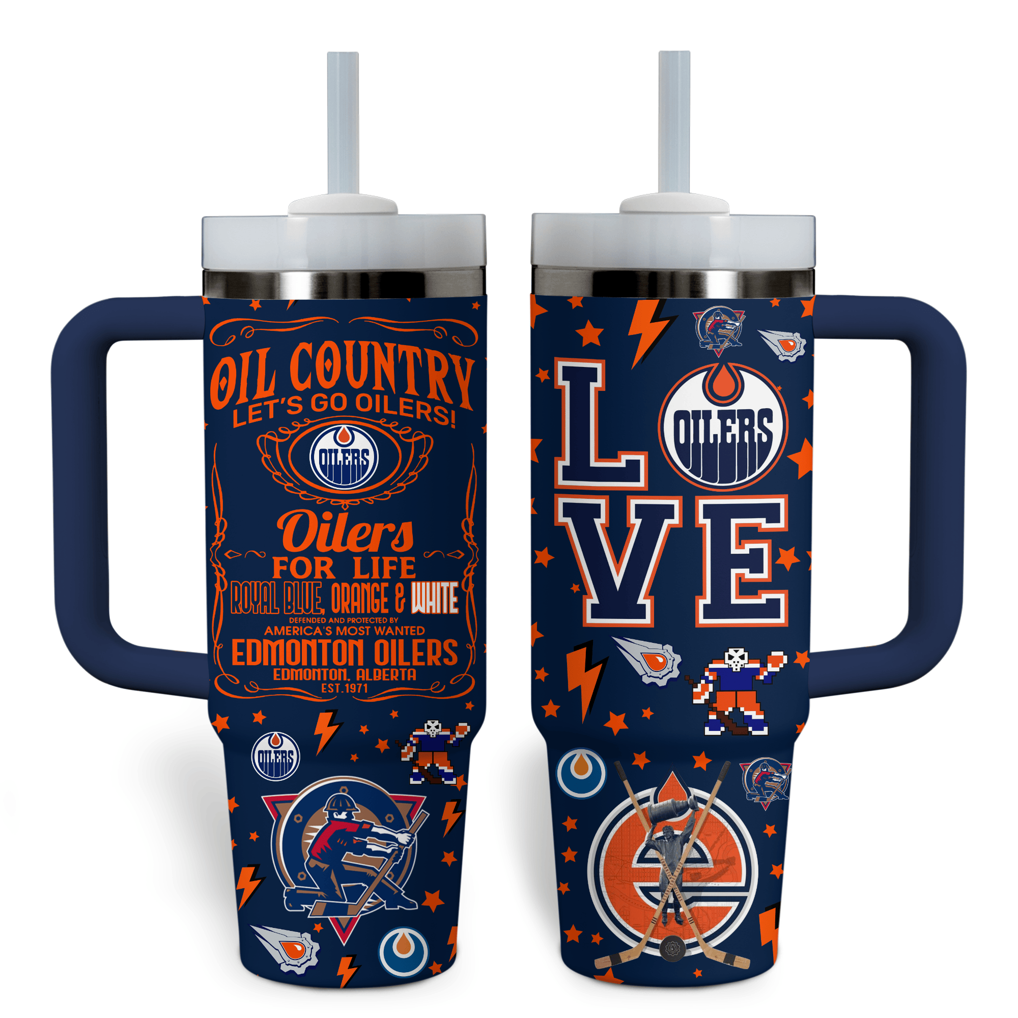 Edmonton Oilers NHL Custom Stanley Quencher 40oz Stainless Steel Tumbler With Handle