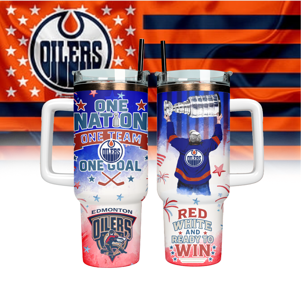 Edmonton Oilers x Independence Day Custom Stanley Quencher 40oz Stainless Steel Tumbler With Handle