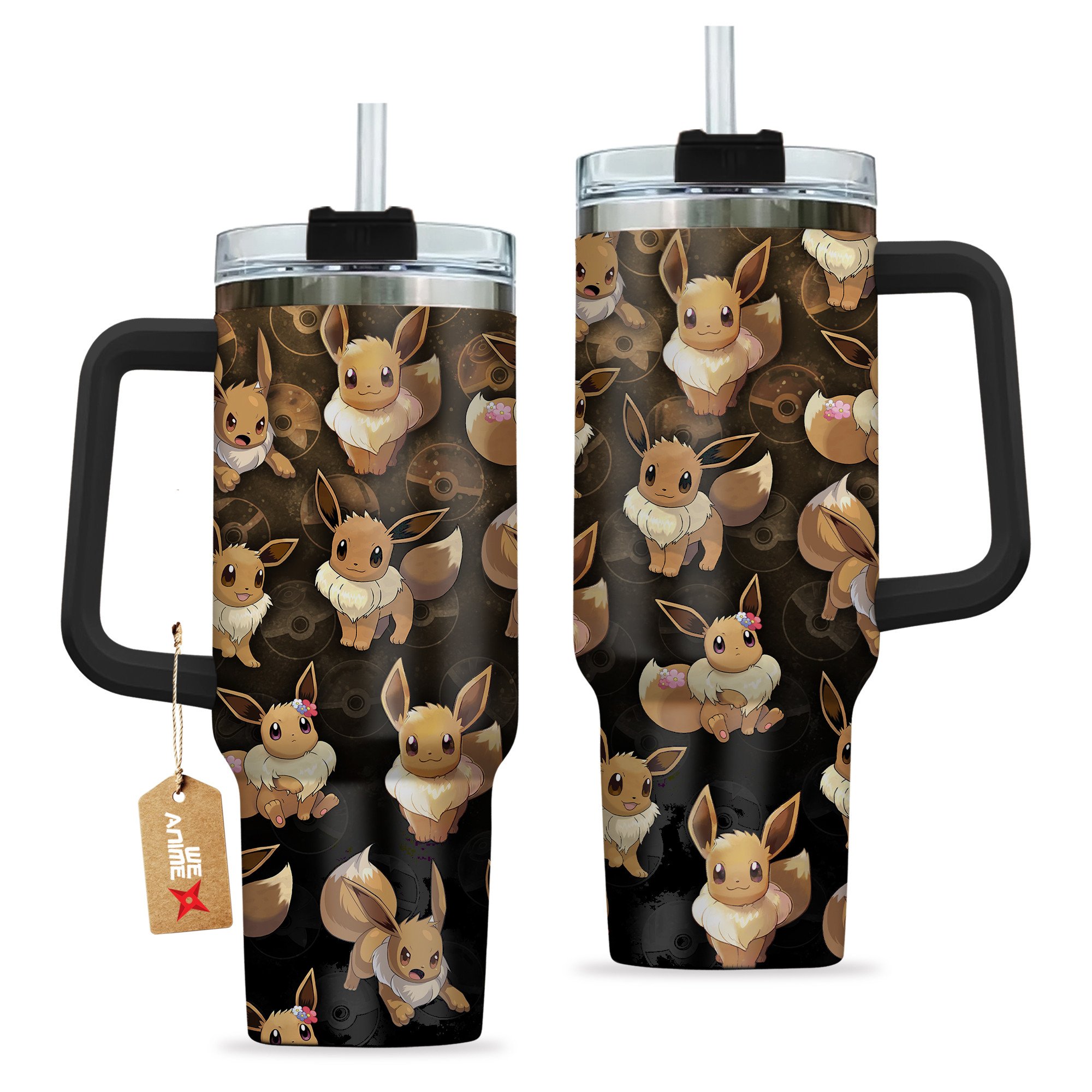 Eevee Pokemon Anime Custom Stanley Quencher 40oz Stainless Steel Tumbler With Handle
