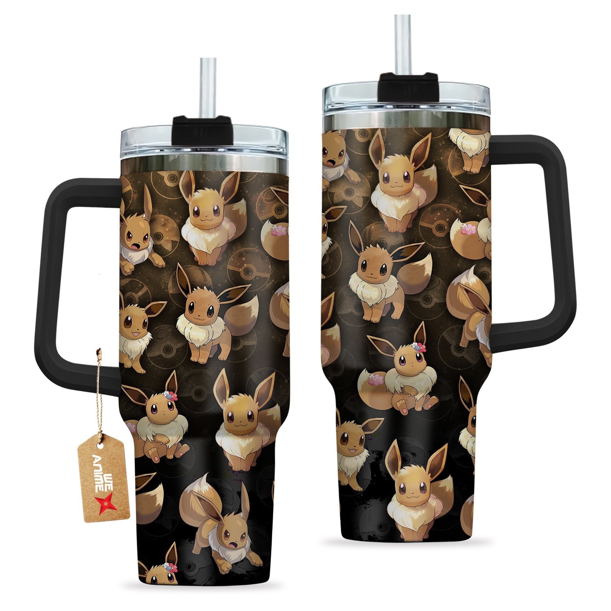 Eevee Pokemon Anime Custom Stanley Quencher 40oz Stainless Steel Tumbler With Handle