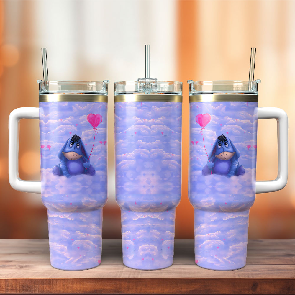 Eeyore Winnie The Pooh Cartoon Custom Stanley Quencher 40oz Stainless Steel Tumbler With Handle