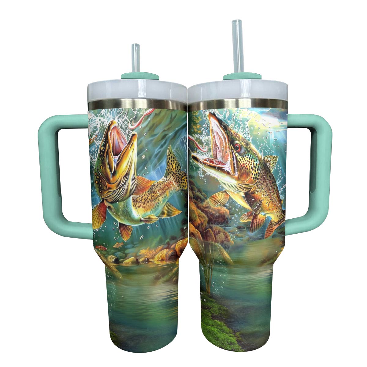 Elegant Trout Custom Stanley Quencher 40oz Stainless Steel Tumbler With Handle