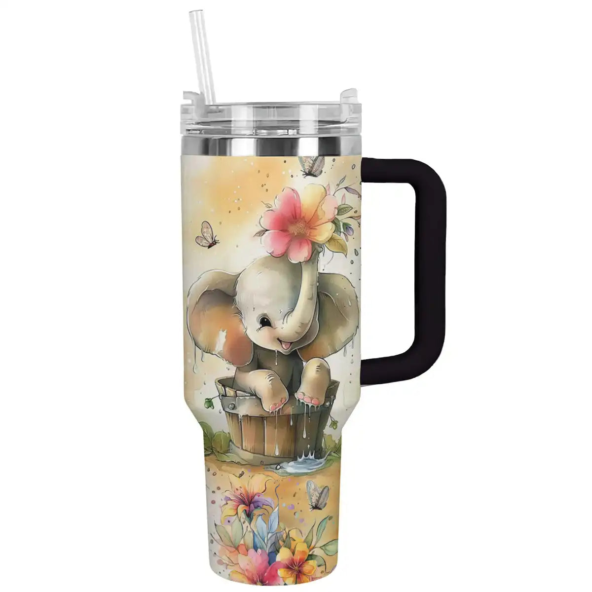 Elephant Custom Stanley Quencher 40oz Stainless Steel Tumbler With Handle