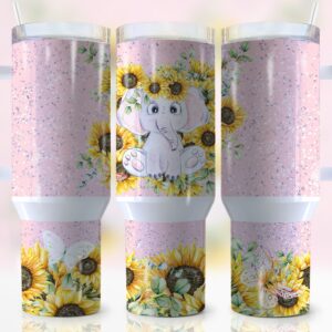 Elephant Sunflower Custom Stanley Quencher 40oz Stainless Steel Tumbler With Handle
