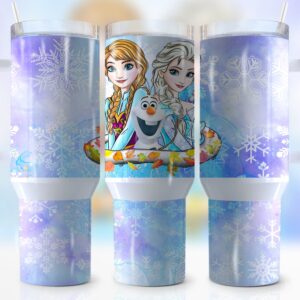 Elsa Anna Olaf Frozen Disney Cartoon Custom Stanley Quencher 40oz Stainless Steel Tumbler With Handle