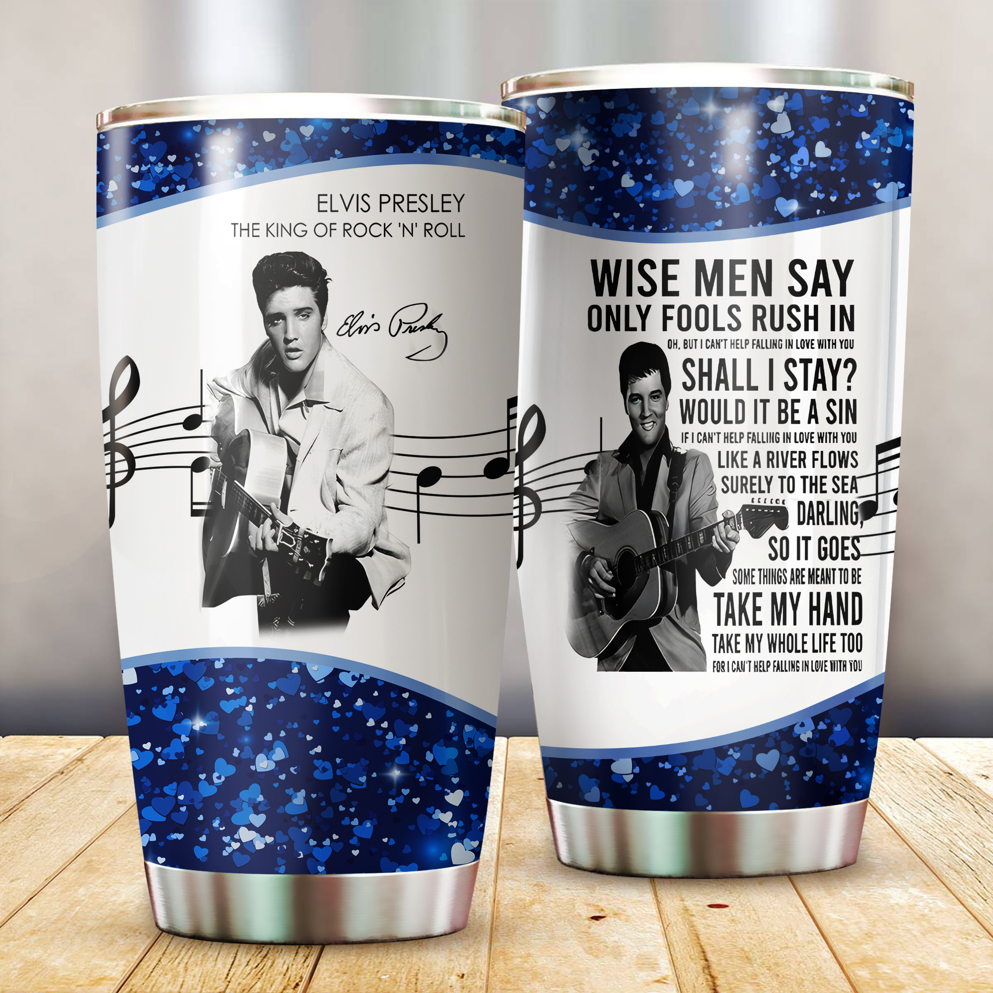 Elvis Presley Blue Music Custom Stanley Quencher 40oz Stainless Steel Tumbler With Handle