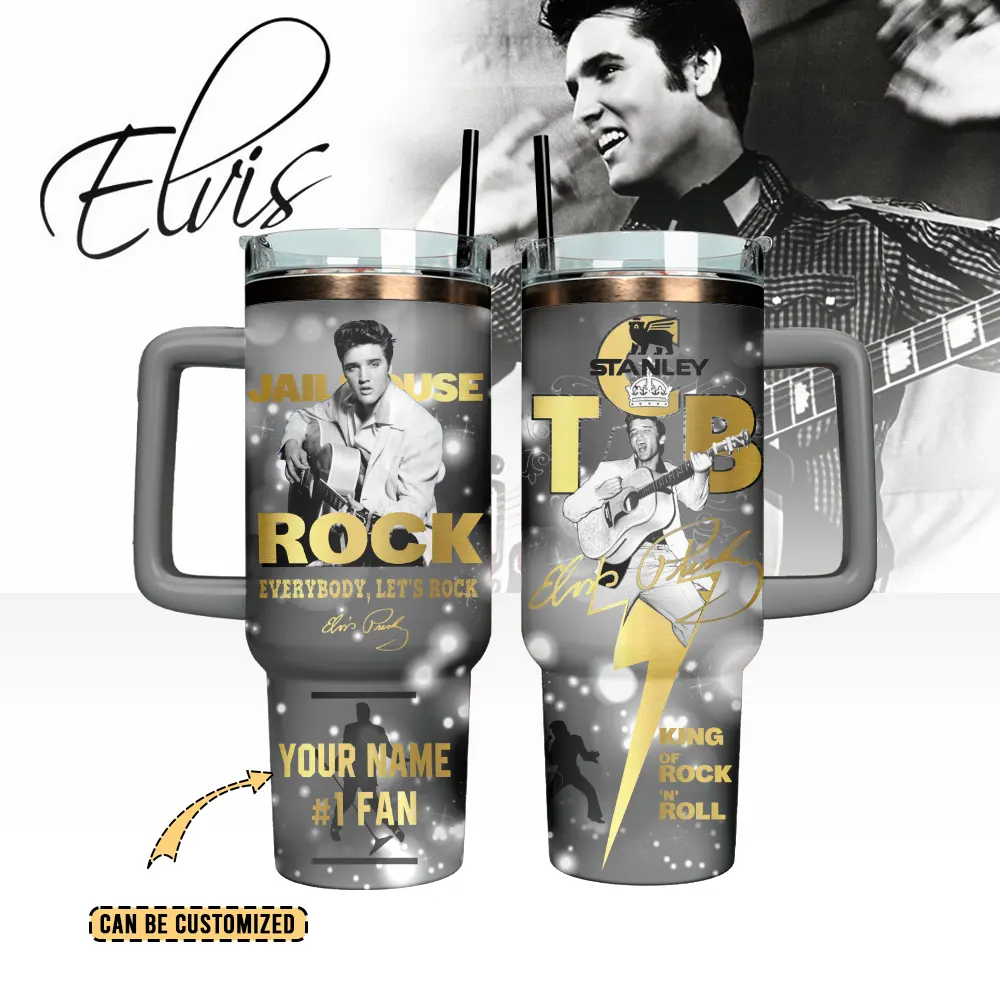 Elvis Presley Custom Stanley Quencher 40oz Stainless Steel Tumbler With Handle