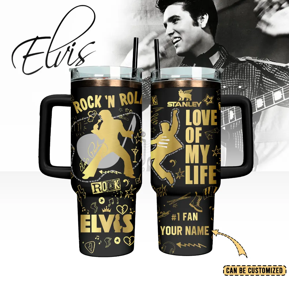 Elvis Presley Custom Stanley Quencher 40oz Stainless Steel Tumbler With Handle