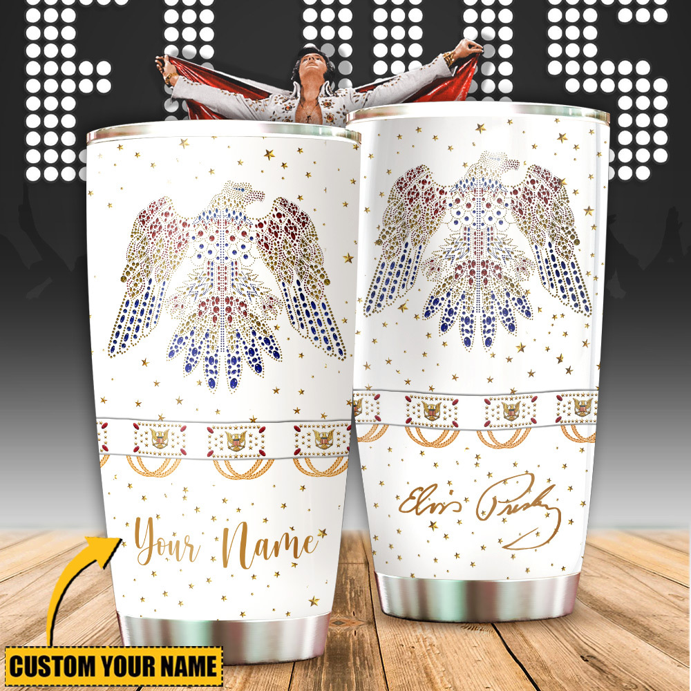 Elvis Presley Eagle Rhinestones Music Custom Stanley Quencher 40oz Stainless Steel Tumbler With Handle