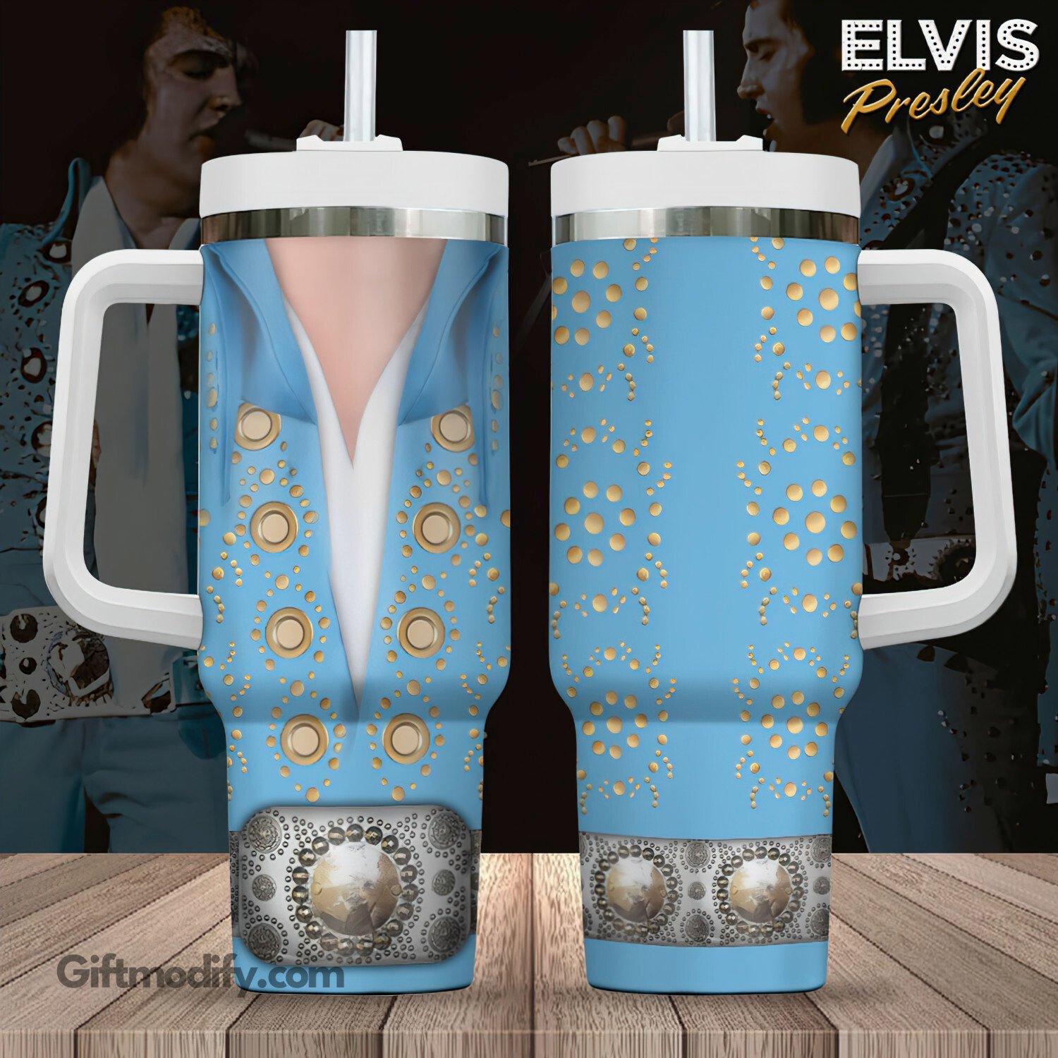 Elvis Presley Iconic Outfit Music Custom Stanley Quencher 40oz Stainless Steel Tumbler With Handle