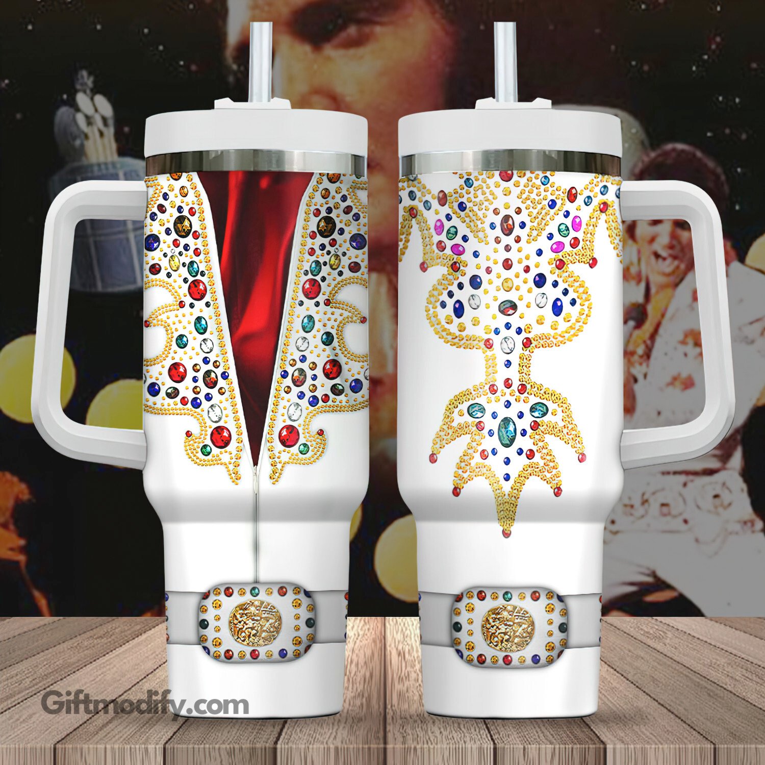 Elvis Presley Iconic Outfit Music Custom Stanley Quencher 40oz Stainless Steel Tumbler With Handle