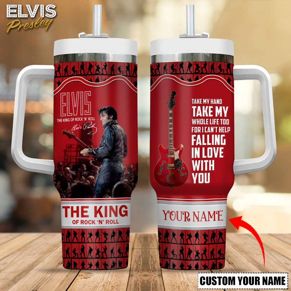 Elvis Presley King Of Rock Music Custom Stanley Quencher 40oz Stainless Steel Tumbler With Handle