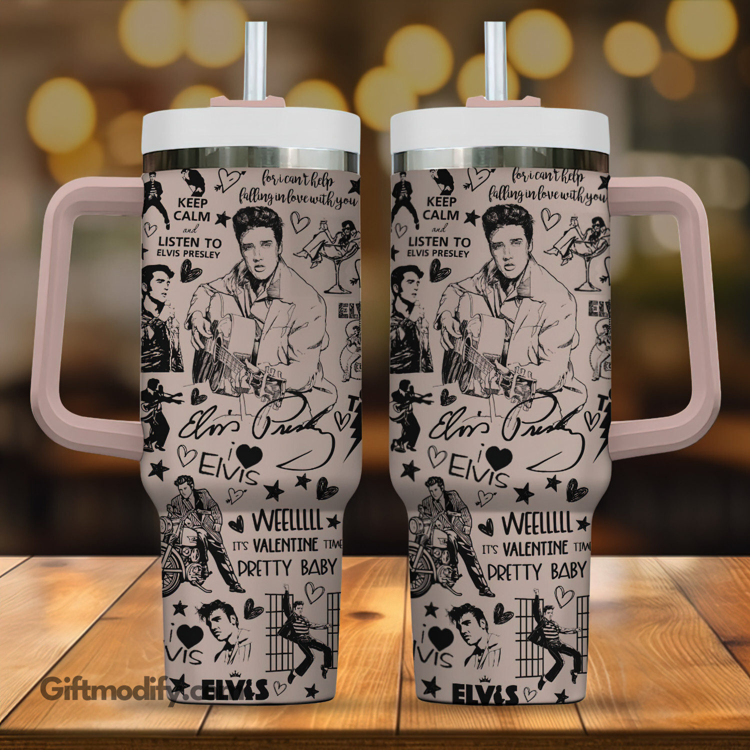 Elvis Presley Music Custom Stanley Quencher 40oz Stainless Steel Tumbler With Handle