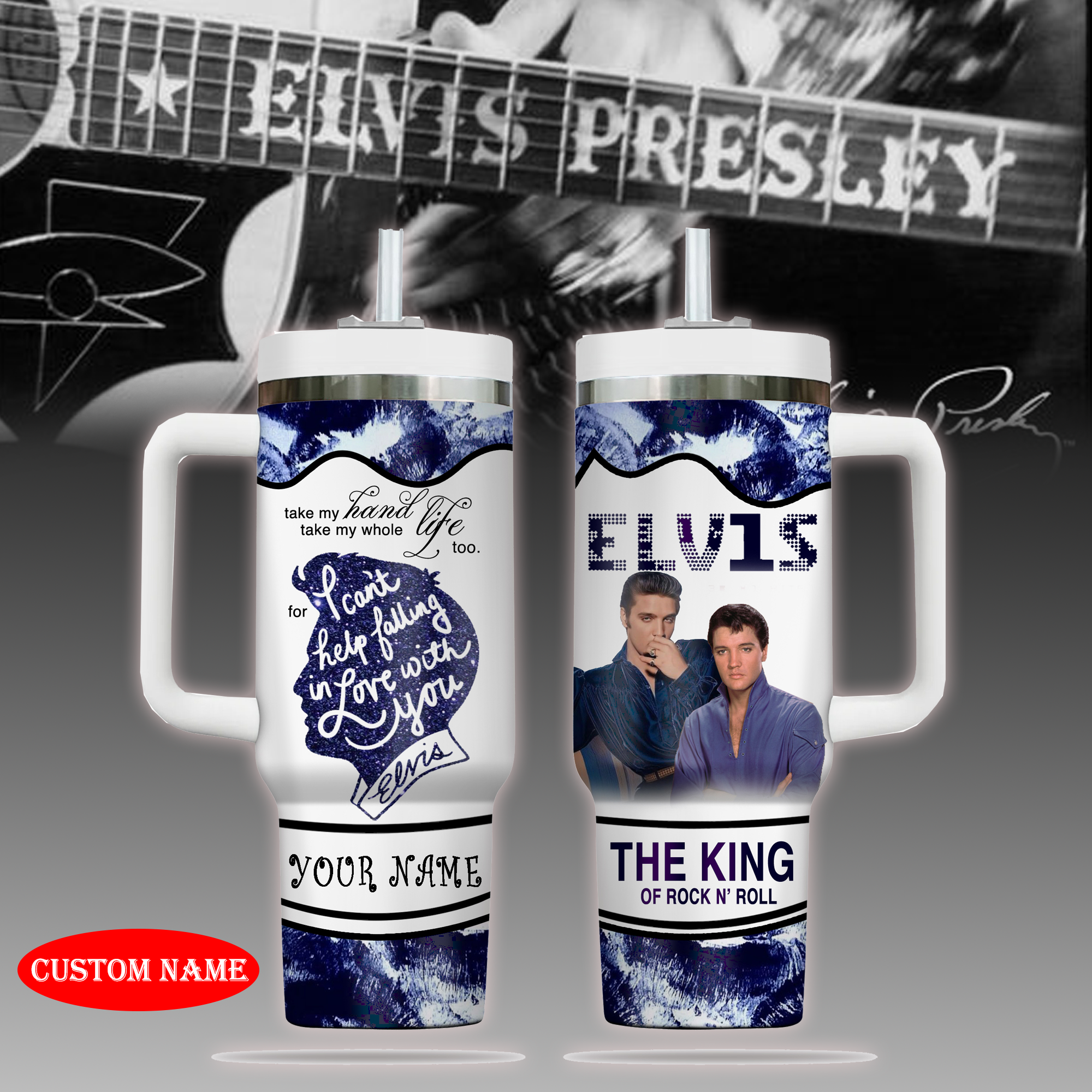 Elvis Presley Music Custom Stanley Quencher 40oz Stainless Steel Tumbler With Handle