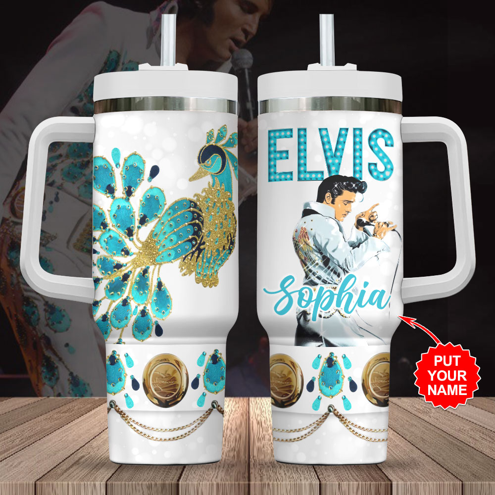 Elvis Presley Music Custom Stanley Quencher 40oz Stainless Steel Tumbler With Handle