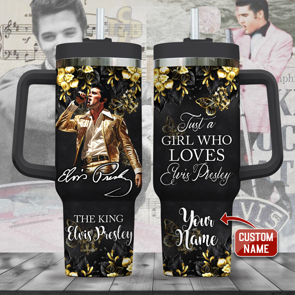 Elvis Presley Music Custom Stanley Quencher 40oz Stainless Steel Tumbler With Handle