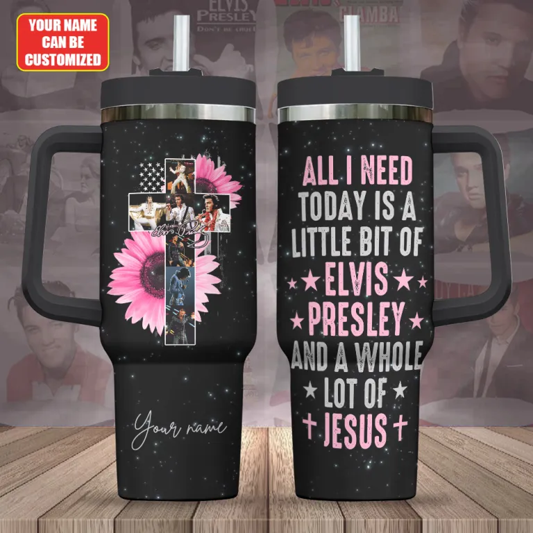 Elvis Presley Music Custom Stanley Quencher 40oz Stainless Steel Tumbler With Handle