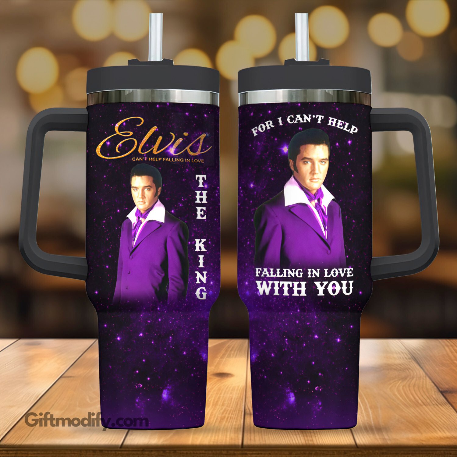 Elvis Presley Music Custom Stanley Quencher 40oz Stainless Steel Tumbler With Handle