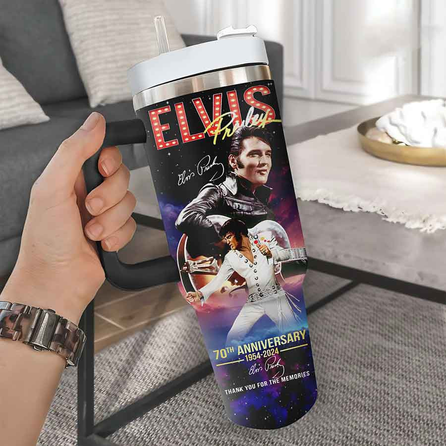 Elvis Presley Music Custom Stanley Quencher 40oz Stainless Steel Tumbler With Handle