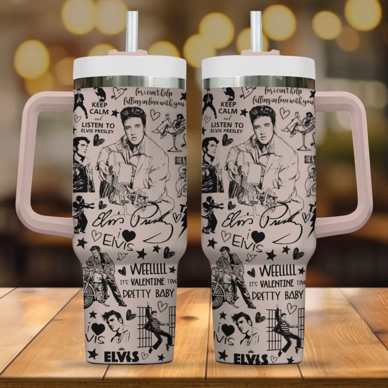 Elvis Presley Music Custom Stanley Quencher 40oz Stainless Steel Tumbler With Handle