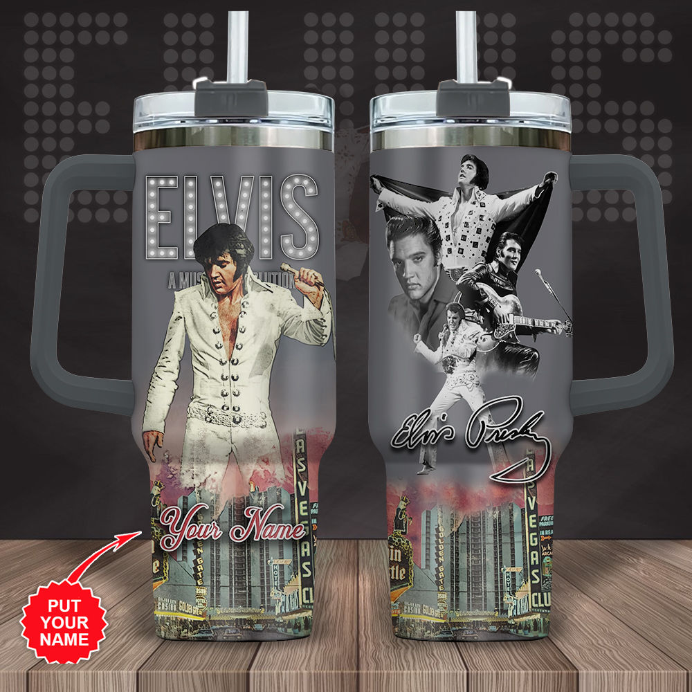 Elvis Presley Music Custom Stanley Quencher 40oz Stainless Steel Tumbler With Handle