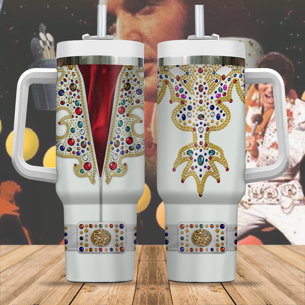 Elvis Presley Music Custom Stanley Quencher 40oz Stainless Steel Tumbler With Handle
