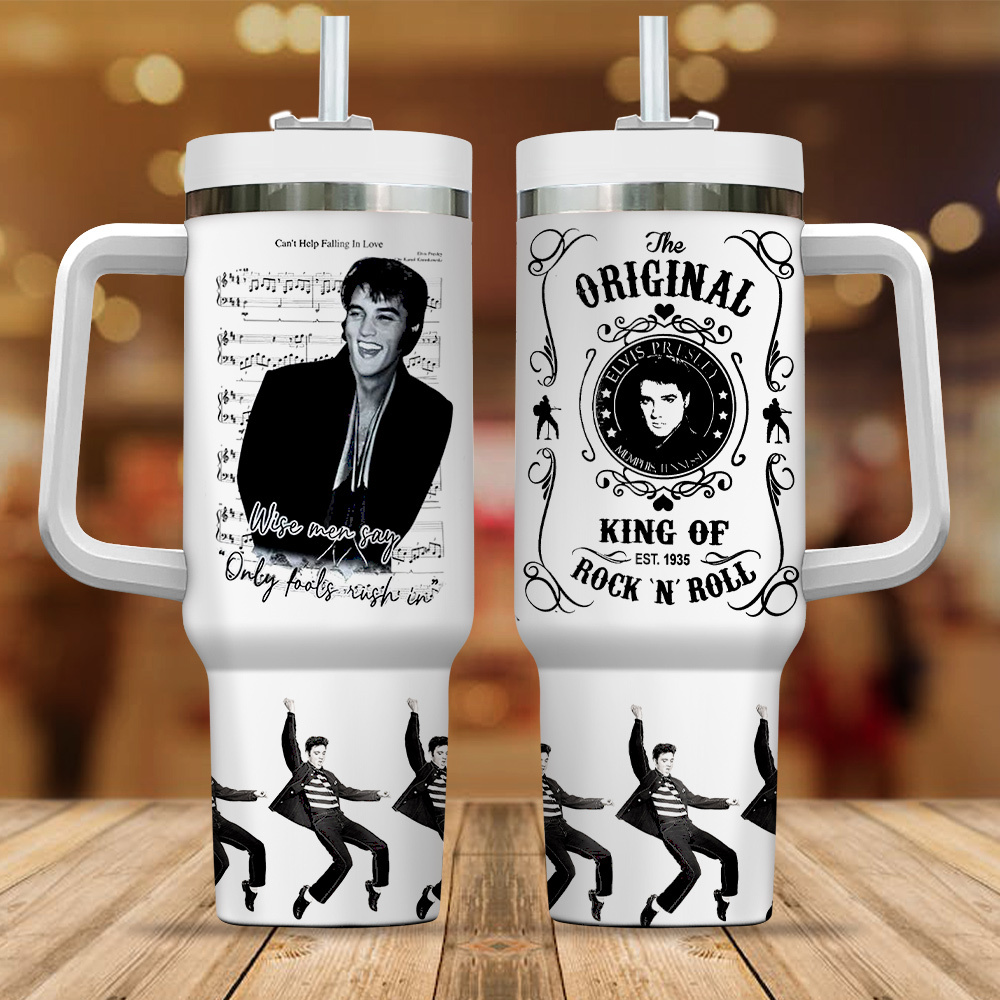 Elvis Presley Music Custom Stanley Quencher 40oz Stainless Steel Tumbler With Handle